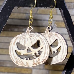 Boucles d'oreilles en bois en forme de Citrouille pour Halloween